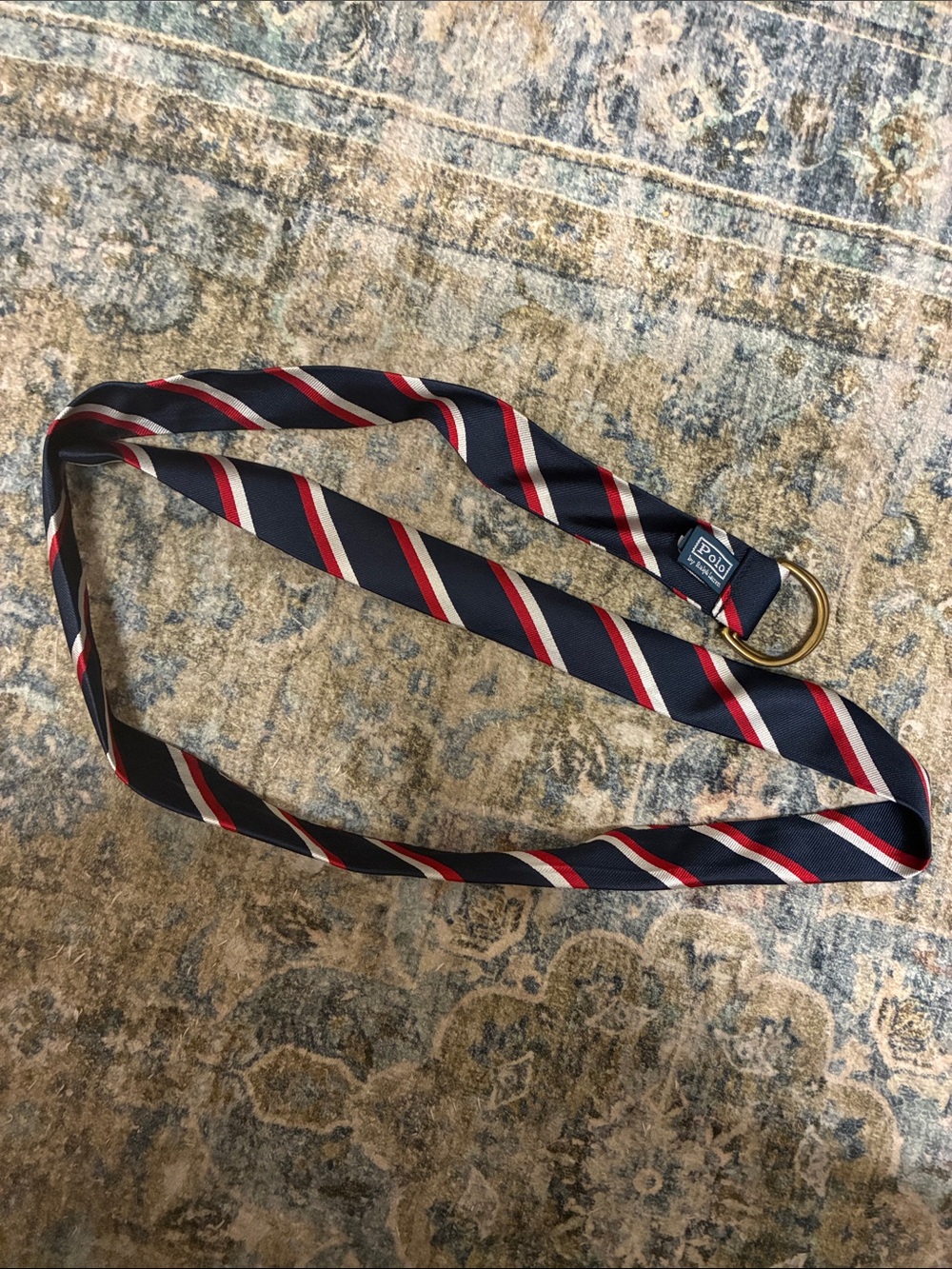 Vintage Polo Ralph Lauren Navy Stripe D-Ring Fabric Belt Coastal Old Money